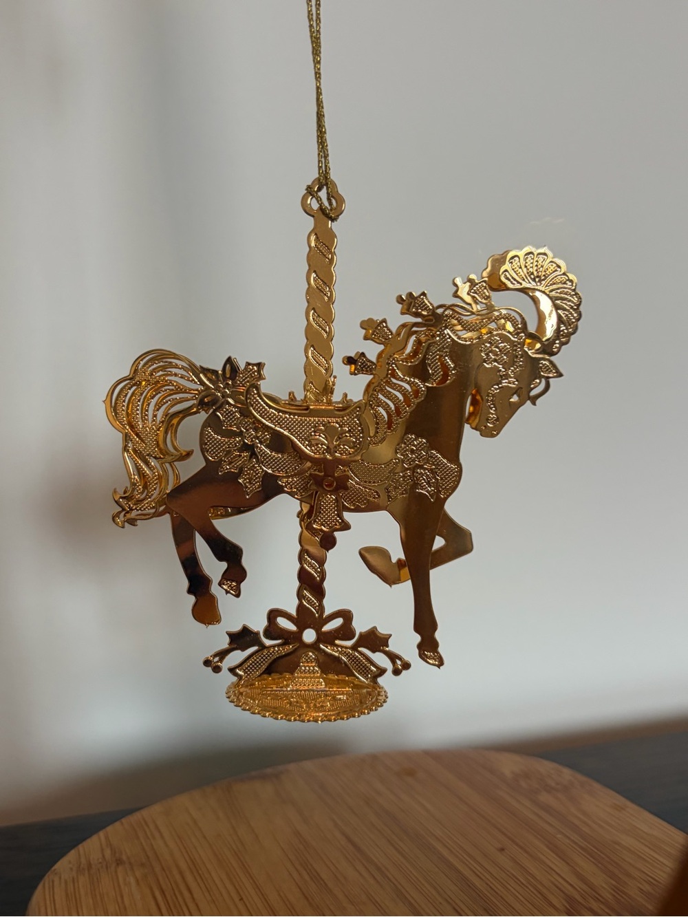 Gold Plated Carousel Horse Holiday Ornament